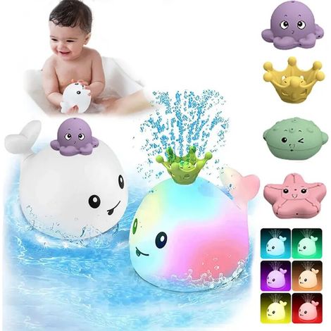 Bambolina giocattolo da bagno con funzione spray e luce automatica – giocattolo acquatico interattivo e colorato per bambini dai 6 mesi in su - Crezuo