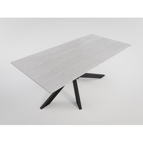 Esstisch ELLEN 180x90cm Eiche Furnier weiß lackiert schwarzes Kreuzgestell (1/4)