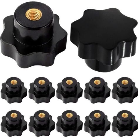 YMYNY M6-Sternknöpfe, M6-Innenschraube, Rändelgewinde-Anziehknopf, für mechanische Werkzeugmaschinenausrüstung, schwarzer Kunststoff, 10 Stück (1/4)