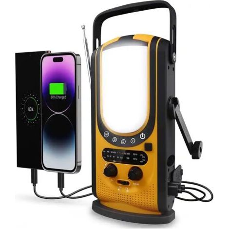 Radio météo Portable, Radio d'urgence Solaire étanche à manivelle, FM/NOAA, Lampe de Poche, Lampe de Lecture, SOS, 3 méthodes d'alimentation, Chargeur de téléphone 6000 mAh (1/5)