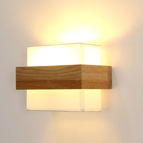 Lampe Murale Bois Tissu E27 Carrée Chambre Couloir Applique Murale Classique, Abat-jour en Tissu, pour Escalier et Salon, Sans Ampoule, Style Élégant (1/5)