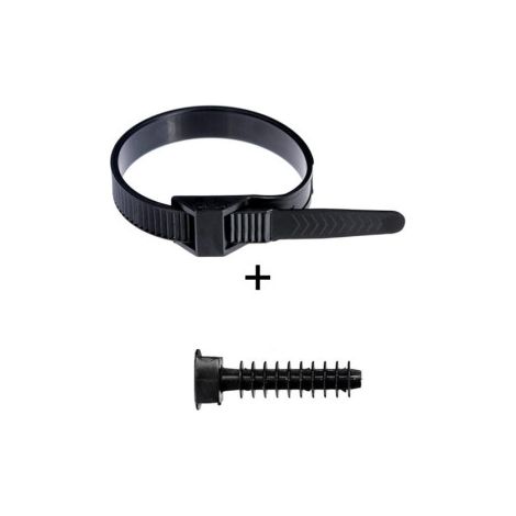 Ram - Collier de fixation nylon - noir - 360x9 + Embase D.8mm - Collier x100 (59136) +Embase x100 (59230)