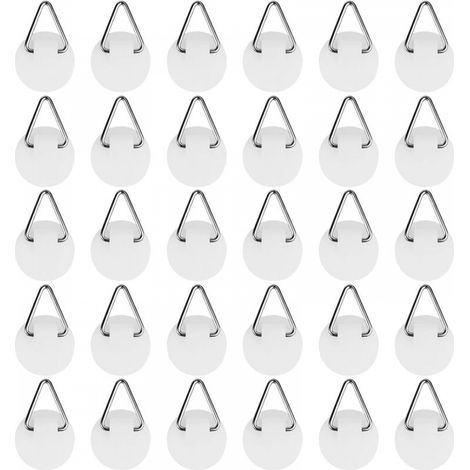 Lot de 30 Crochet Autocollant pour Tableau, Crochets Muraux Adhésifs pour Cadres Photos, Installation Facile sans Outils (2,2cm) (1/5)