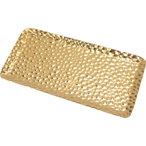 Plateau martelé en acier inoxydable inodore, 19,5 x 9,5 cm, finition dorée. Idéal pour le salon, la chambre, la cuisine et la salle de bain. (1/5)