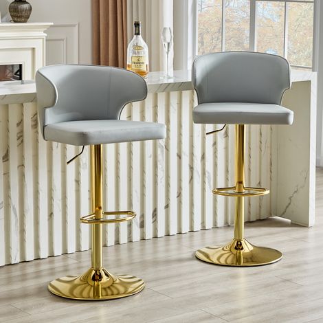 Set di 2 sgabelli da bar girevoli, schienale ergonomico, altezza regolabile, PU grigio chiaro (1/5)