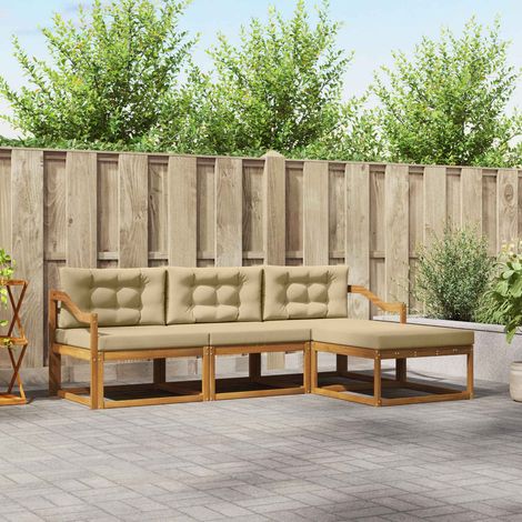 Outdoor-Sofagarnitur mit Kissen 4 pcs Natur und Beige (1/5)