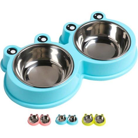BelleRise - Gamelles doubles pour chiens et chats, gamelles haut de gamme en acier inoxydable avec de jolis modèles antidérapants. (1/5)