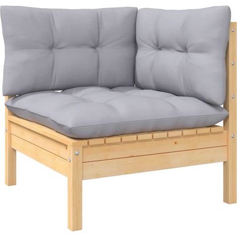 FIMEI Canapé d'angle de jardin avec coussins gris Bois de pin massif (1/5)