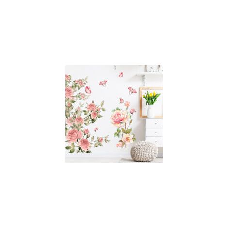Pegatinas de pared con ramos de flores de colores, vinilos decorativos de rosas, decoración floral para el hogar: salas de estar, dormitorios, sofás - Crezuo