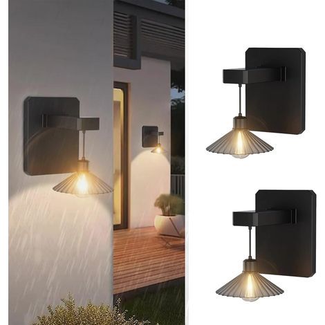 LED Solaire Exterieure Applique Murale avec Interrupteur IP65 Étanche Eclairage Mural Rétro Lampe Murale Intérieur/Extérieur pour Patio Jardin Balcon Porte Couloir (Lumière Chaude,2 Pièces) [Classe én (1/5)