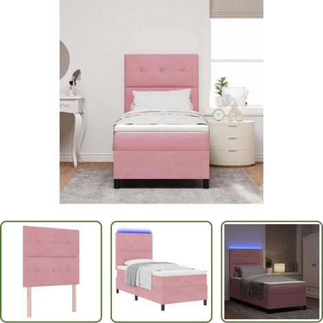 vidaXL Tête de lit réglable - Lit à ressort LED avec matelas Rose 80 x 200 cm Velours (1/5)
