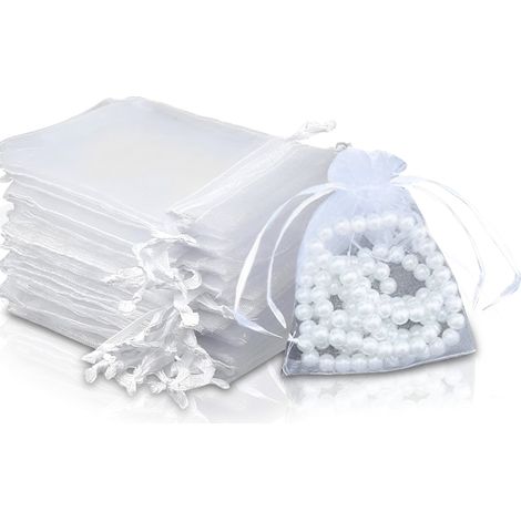 Lot de 100 sachets en organza blanc, cordon de serrage, format 10x15 cm, pour bijoux, dragées, mariage, Noël(Q3 : Nouveaux produits pour le mois d'août) (1/5)