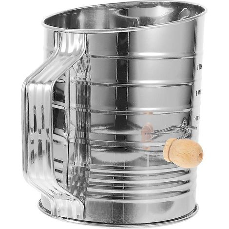 Tamis à farine à mailles fines en acier inoxydable avec manivelle, compatible avec la pâtisserie, 3 tasses (1/5)