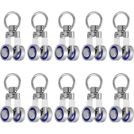 Juego de 10 poleas metálicas para cortinas con rodamientos, resistentes al desgaste y de fácil instalación, adecuadas para rieles separadores de ambientes y paneles de cortina fijos.