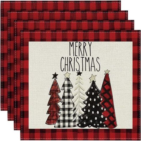 4 Pièces Arbres de Noël Neige Rose Napperons de Noël Tapis de Table D'Hiver pour Cuisine Salle à Manger Décoration M (1/4)