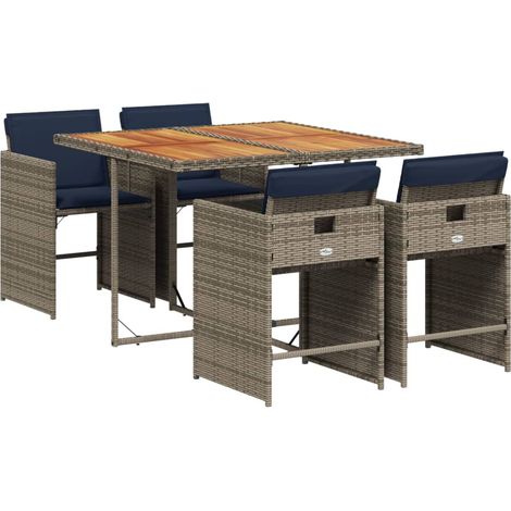 Maison Exclusive - 5-teiliges Garten-Ess-Set mit Kissen, grau, Po