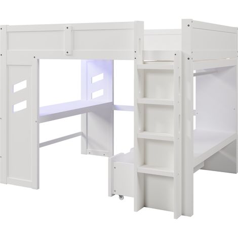 Hochbett 140x200 cm weiß mit Schreibtisch, LED, USB-C und Schubladen (1/5)