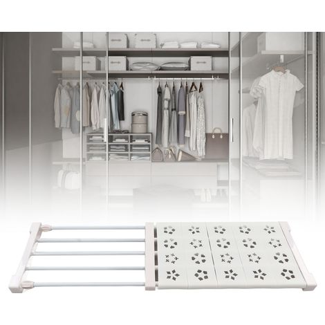 Séparateurs/étagères de rangement télescopiques sans clous pour armoire/meuble à chaussures, motif floral blanc, longueur 50-80 cm (1/5)