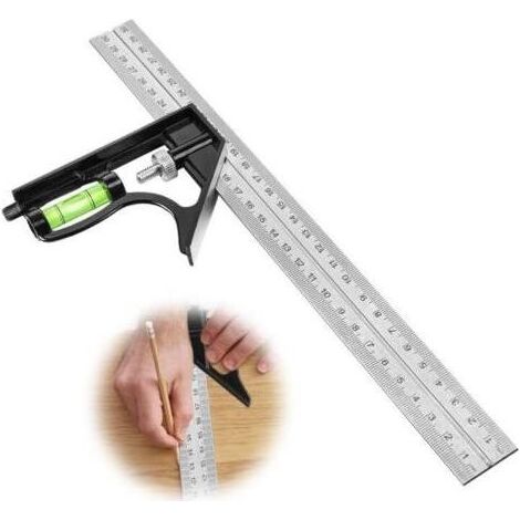 Règle d'angle de Combinaison, 300mm Outils de Traçage avec Niveau à Bulle et Tire Lignes Pratique, Idéal pour Bricolage Outillage, Mesure, Marquage (1/5)