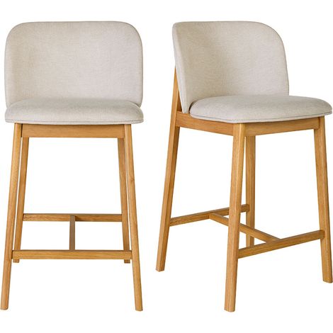 Sgabelli da bar in tessuto effetto velluto beige testurizzato e legno chiaro H69 cm (set di 2) TIEGA