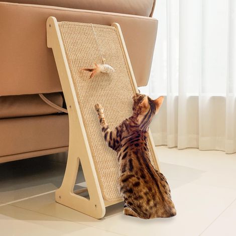 Griffoir pour Chat, Rampe à griffer en sisal en Forme de L pour Chat d'intérieur, Protection Murale de Meubles avec Jouet de Souris de 68,6 cm (1/5)
