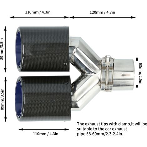 Tuyau d'échappement double universel en fibre de carbone de type Y, à bord roulé brillant, finition bleuie et bord affleurant (AP20KR-6389) pour la modification de voitures (1/5)