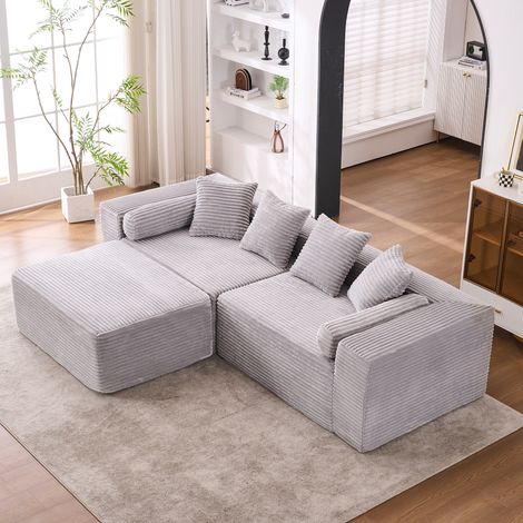 Canapé d’angle modulable style nuage en L 266x110x60cm 3 places modules-méridienne-coussins moelleux-sans montage-Chenille Gris (1/5)