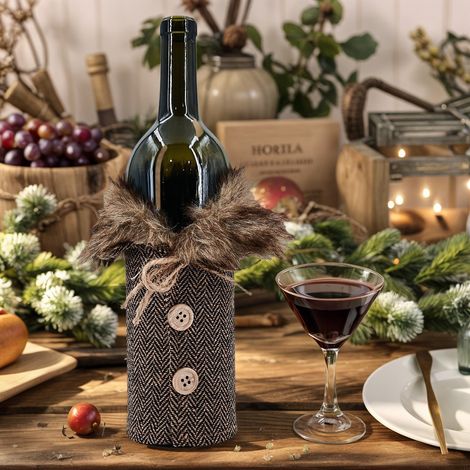 Christmas decorations, wine bottle covers, holiday decoration props, plush red wine bottle covers, home wine bottle covers, champagne covers