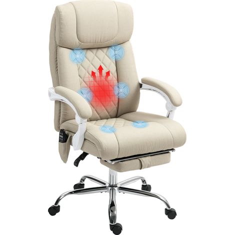 Fauteuil de bureau massant, beige, 66 x 70 x 112-120 cm, sur roues, avec repose-pieds, pour bureau, massage et confort