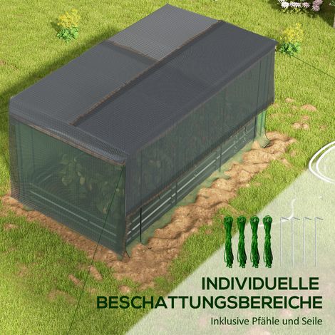 Carré potager surélevé avec filet anti-oiseaux et protection solaire, structure métallique, 230x110x110 cm, gris/vert/noir (1/5)