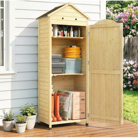 Meuble de rangement de jardin en bois 85 x 58 x 213 cm, étagères réglables HAVRYA (1/4)