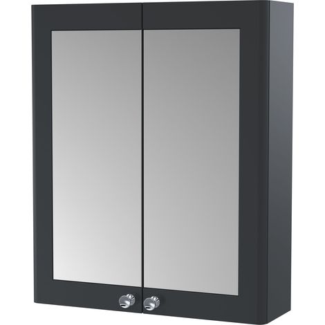 Balterley Swynnerton Traditional Bathroom Wall Hung 2-Door Mirror Cabinet, Dark Grey, 600mm