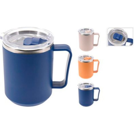 EXCELLENT mug termo 420 ml surtido , Taza termo de acero inoxidable 420 ml Marca : Excellent Taza termo fabricada en acero inoxidable 420 ml Color azul o naranja Se