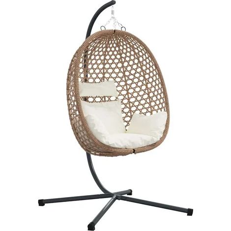 Fauteuil suspendu, beige clair, 104 x 100 x 191 cm, en rotin.