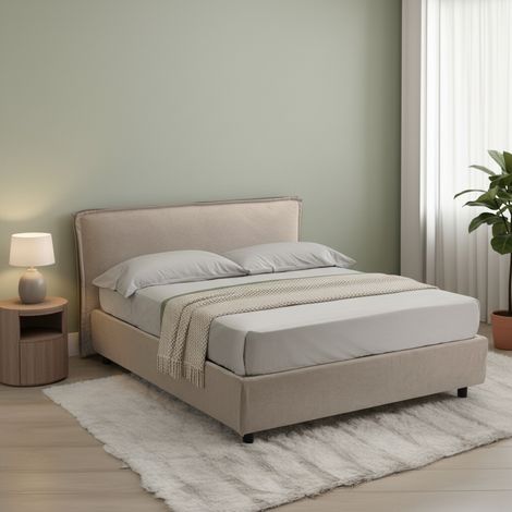Letto Matrimoniale Brolo, Letto Matrimoniale Sfoderabile, Contenitore Made in Italy, Dimensione Materasso 160x190 cm, Grigio Tortora\ (1/5)
