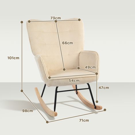 Sillón mecedora de tela acanalada beige con reposabrazos y base de madera DESVIAE (1/4)