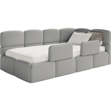 Selsey Cloudy – Kinderbett 120 cm, Bettkasten, 2x Rausfallschutz, Bouclé, rechts, Grau