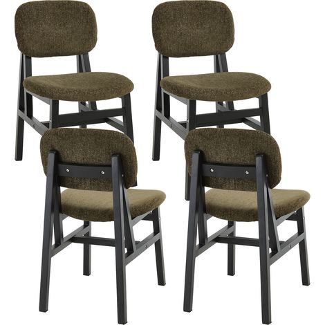 Wahson Lot de 4 Chaises de Cuisine en Chenille, Chaises de Salle à Manger Vintage avec Pieds en Bois pour Cuisine/Chambre, Vert