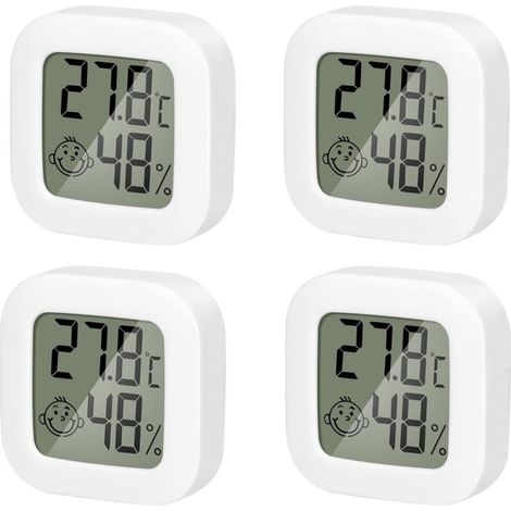 [NIEMALS VERWENDET] 4er-Pack Innenthermometer, Mini-Thermometer, Hygrometer, hochpräziser Temperatur-Hygrometer-Monitor mit komfortablem Luftsymbol für Küche, Babyzimmer, Gewächshaus, Lager, Büro