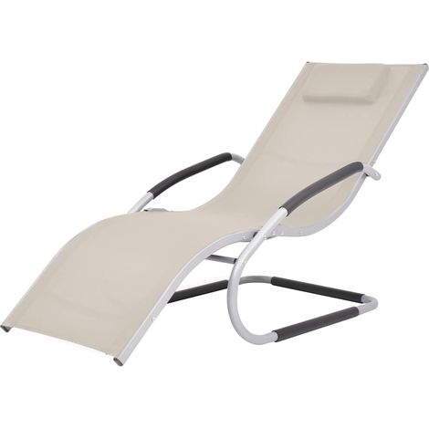 Bain de soleil chaise longue de jardin avec oreiller aluminium et textilène crème et gris - PANGIVO (1/5)