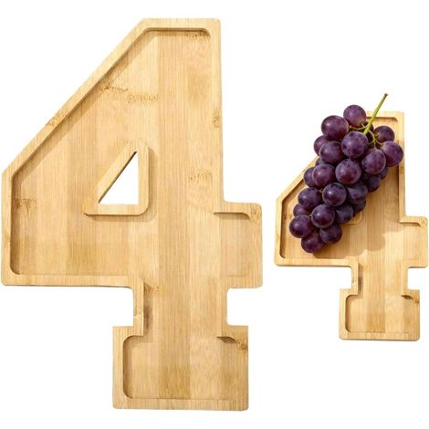 1 - Planche à Charcuterie - Plateau de Service - Forme de Chiffre 4 - Décoration Anniversaire et Fête - Bois Naturel - 30x15x1,5cm (1/5)