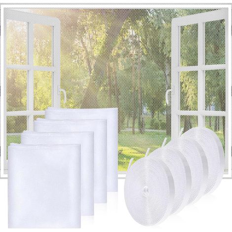Moustiquaire Fenêtre Écran Filet Insecte en Maille Avec 4 Auto Rubans Adhésifs 150 x 4 Pièces 180 cm 150 x 180 cm Blanc (1/5)