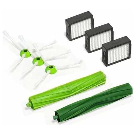 Serie E & I - Kit de mantenimiento de 3 cepillos laterales para Roomba - 3 filtros de alta eficiencia - 1 par de cepillos de extracción de silicona antienredos compatibles con la serie Irobot I7 I7+ E (1/5)