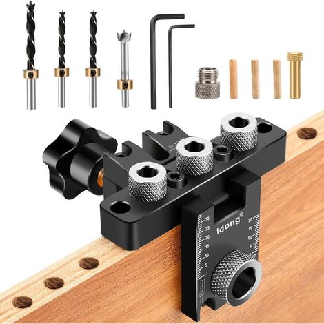 Bohrschablonen-Set, 8/10/15 mm Taschenlochbohrschablone, 3-in-1-Bohrführungs-Set für Holzdübel, Heimwerkerwerkzeug für die Holzbearbeitung (Schwarze Bohrschablone) (1/4)