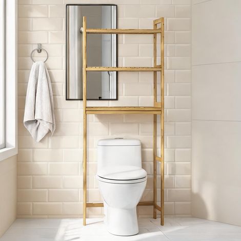 Meuble de salle de bain en bambou 3 étagères 68 x 20 x 165 cm (1/5)