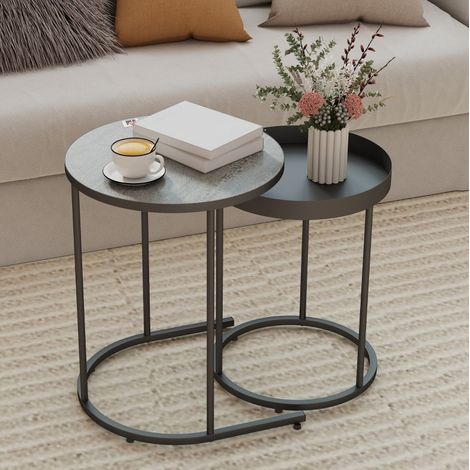Table basse gigogne 2 pièces, design plateau, métal, gris DESVIAE (1/5)