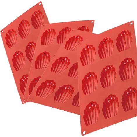 MINKUROW Set Di 4 Stampi Madeleine A 9 Fori, Stampo Per Torte In Silicone Stampo Per Ghiaccio Per Torte, Gelate, Caramelle, Biscotti, Mousse, Pasticceria, Brownies Rossi (1/5)
