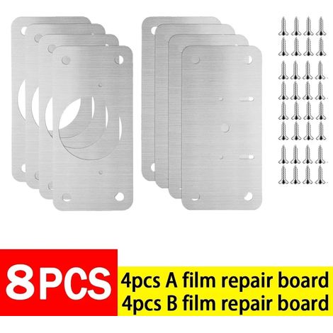 Kit de 4 plaques de réparation pour charnières de placard de cuisine en acier inoxydable, avec accessoires de quincaillerie et trous. (1/5)