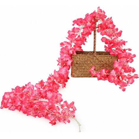 Guirlande de fleurs de cerisier artificielles de 1,8 m, 256 feuilles, tiges suspendues, rose rouge, pour la décoration de mariage et d'intérieur (1/4)