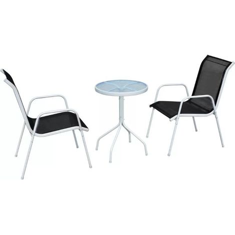 Table ronde et 2 chaises de jardin métal noir et blanc Castle (1/5)